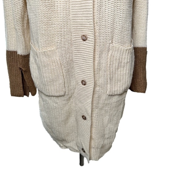 Maverick Size S Cream & Brown Oversize Long Button Up Cardigan - Picture 2 of 7